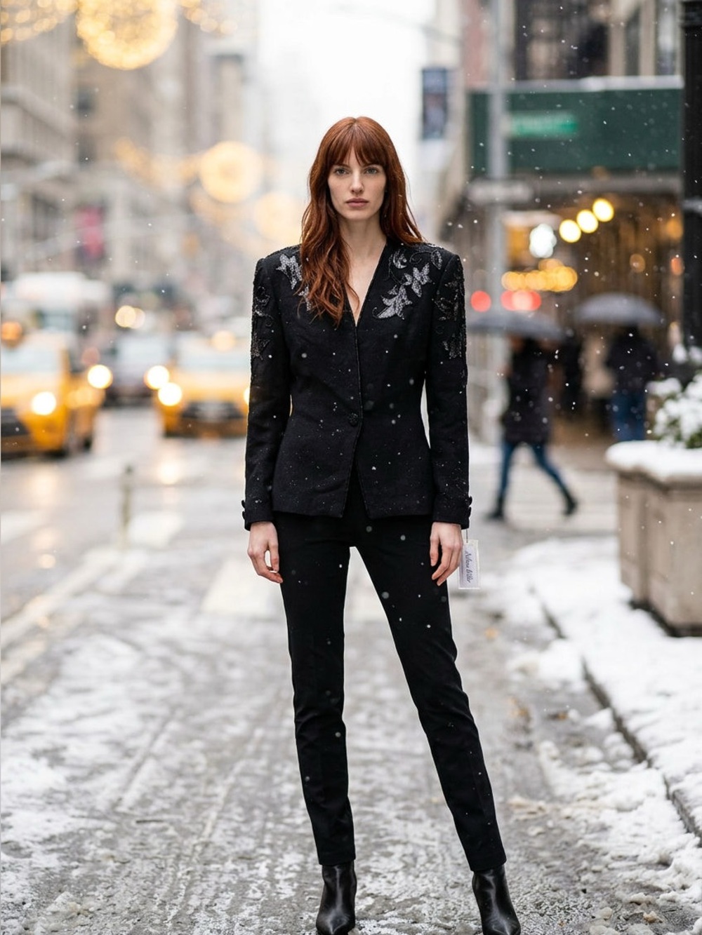 Vintage Nolan Miller Black Wool Snakeskin Appliqué Beaded Blazer Jacket